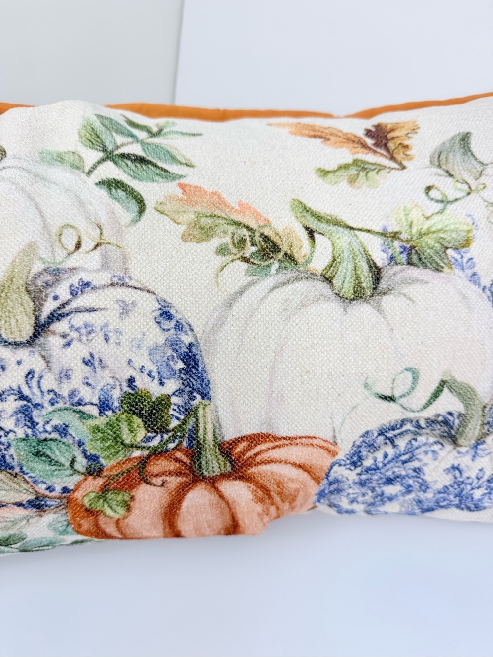 Artelier Nicole Miller Orange Cream Pumpkin Print Soft Woven Long Accent Pillow - Picture 4 of 12